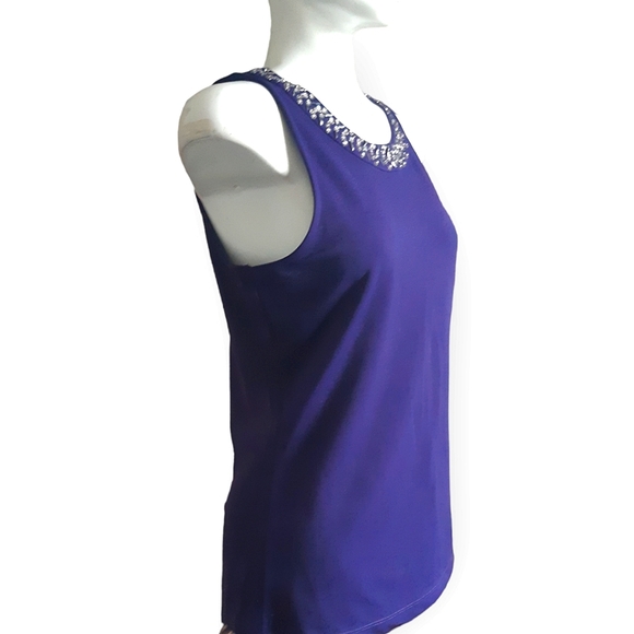 CHIC by Jacob purple rhinestone crystal collar keyhole drapey top medium - Picture 4 of 7
